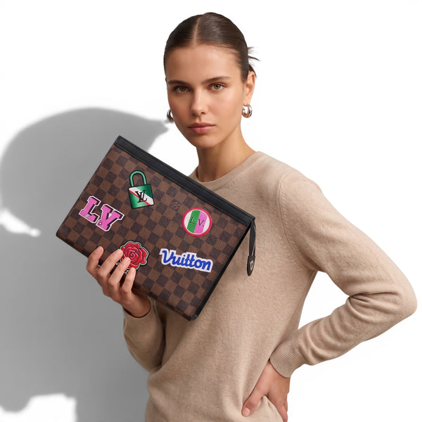 Louis Vuitton Damier Graphite Pochette with Colorful Sticker Patches – Limited Edition Luxury Bag