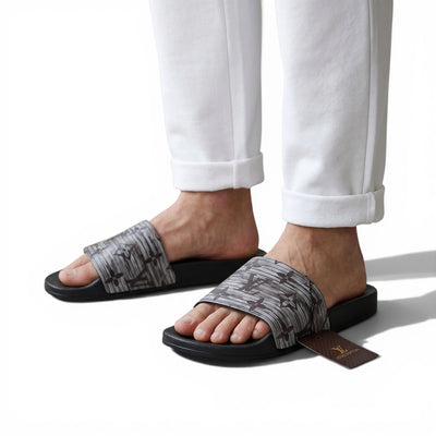 🖤 Louis Vuitton Slides – Grey Monogram Brush Edition 🎨🔥