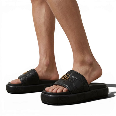 GUCCI GG Embossed Slide Sandals – Black Edition 🖤✨