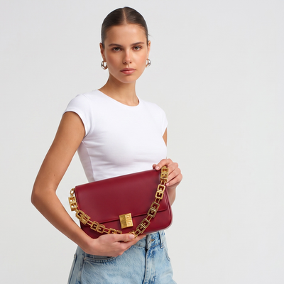 Givenchy Burgundy Leather Shoulder Bag | Gold Chain Luxury Handbag ❤️✨