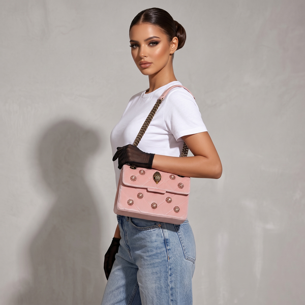 🌸 Kurt Geiger Pink Quilted Crystal Embellished Chain Bag