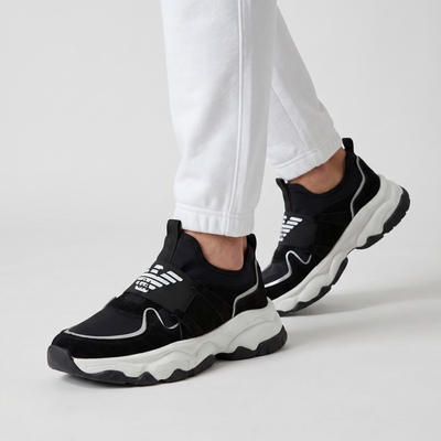 🖤 Emporio Armani Black Chunky Slip-On Sneakers – Elastic Strap, Lightweight Comfort & Urban Style