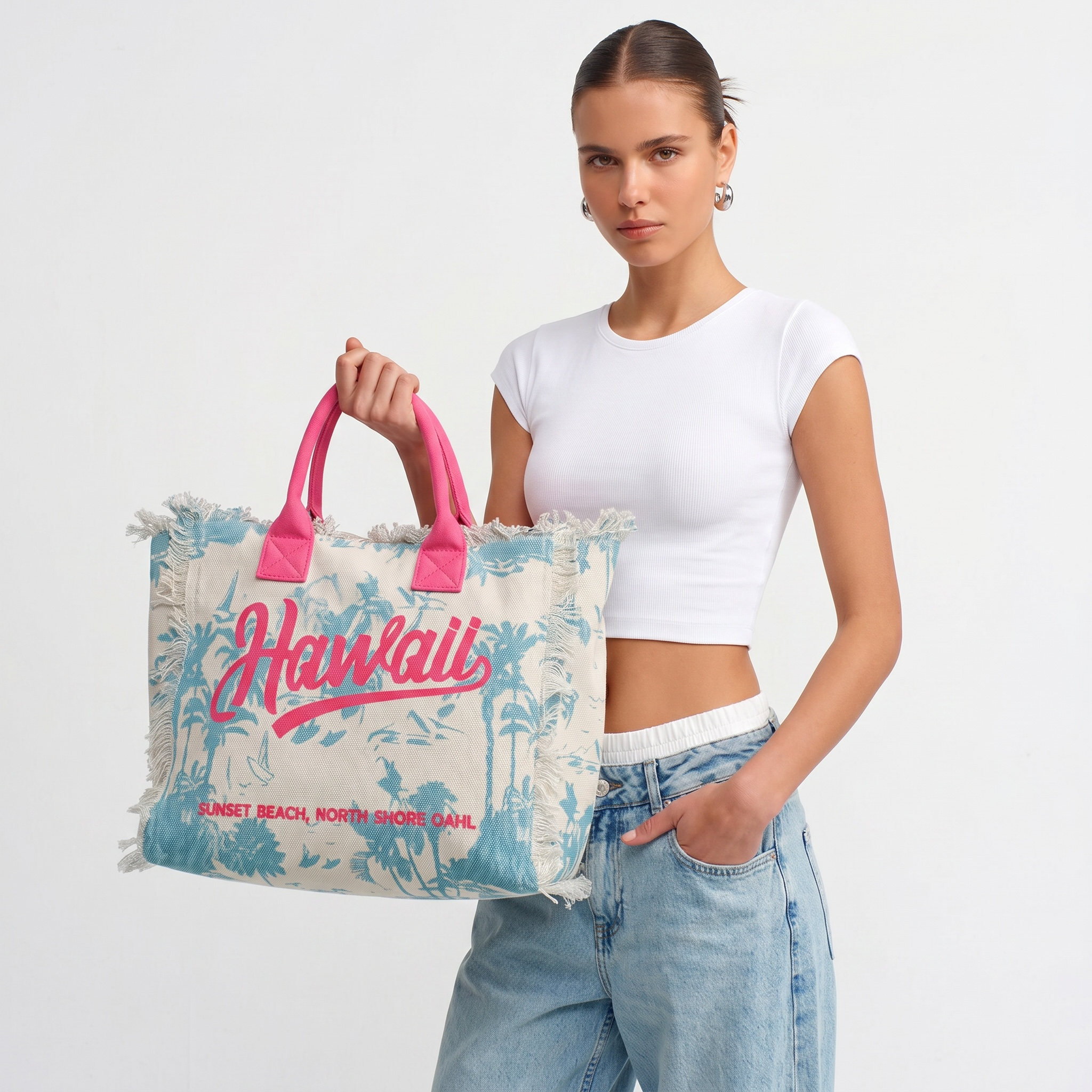Hawaii Canvas Tote – Ocean Blue & Hot Pink Vibes 🏝️🛍️