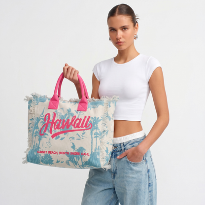 Hawaii Canvas Tote – Ocean Blue & Hot Pink Vibes 🏝️🛍️