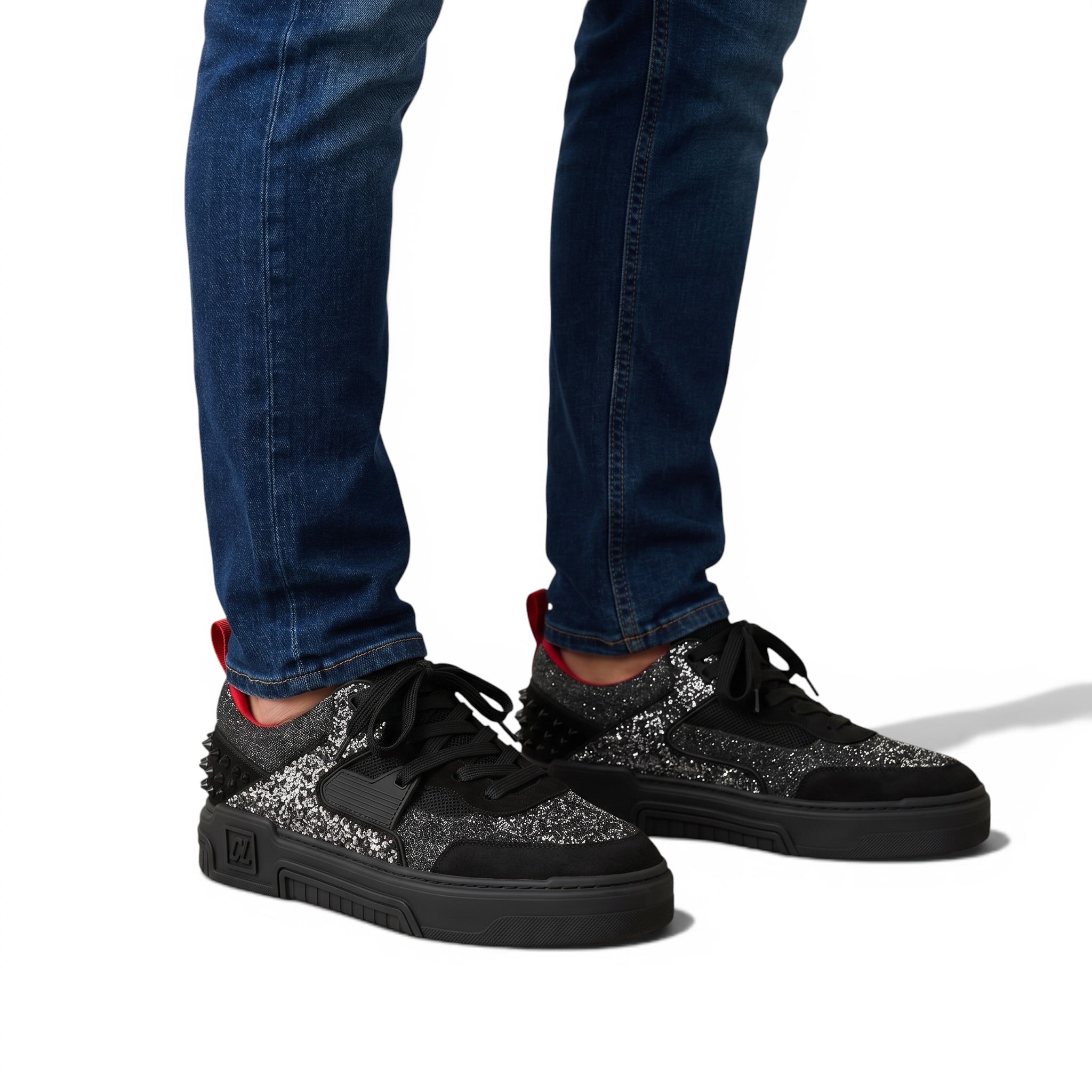 ✨ Christian Louboutin Black Glitter Spike Sneakers 👟 | Luxury Designer Red Sole Shoes 🔴