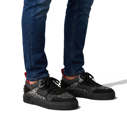 ✨ Christian Louboutin Black Glitter Spike Sneakers 👟 | Luxury Designer Red Sole Shoes 🔴