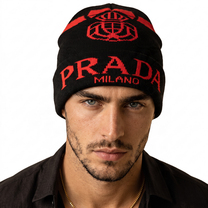 Prada Milano Beanie — Black & Red
