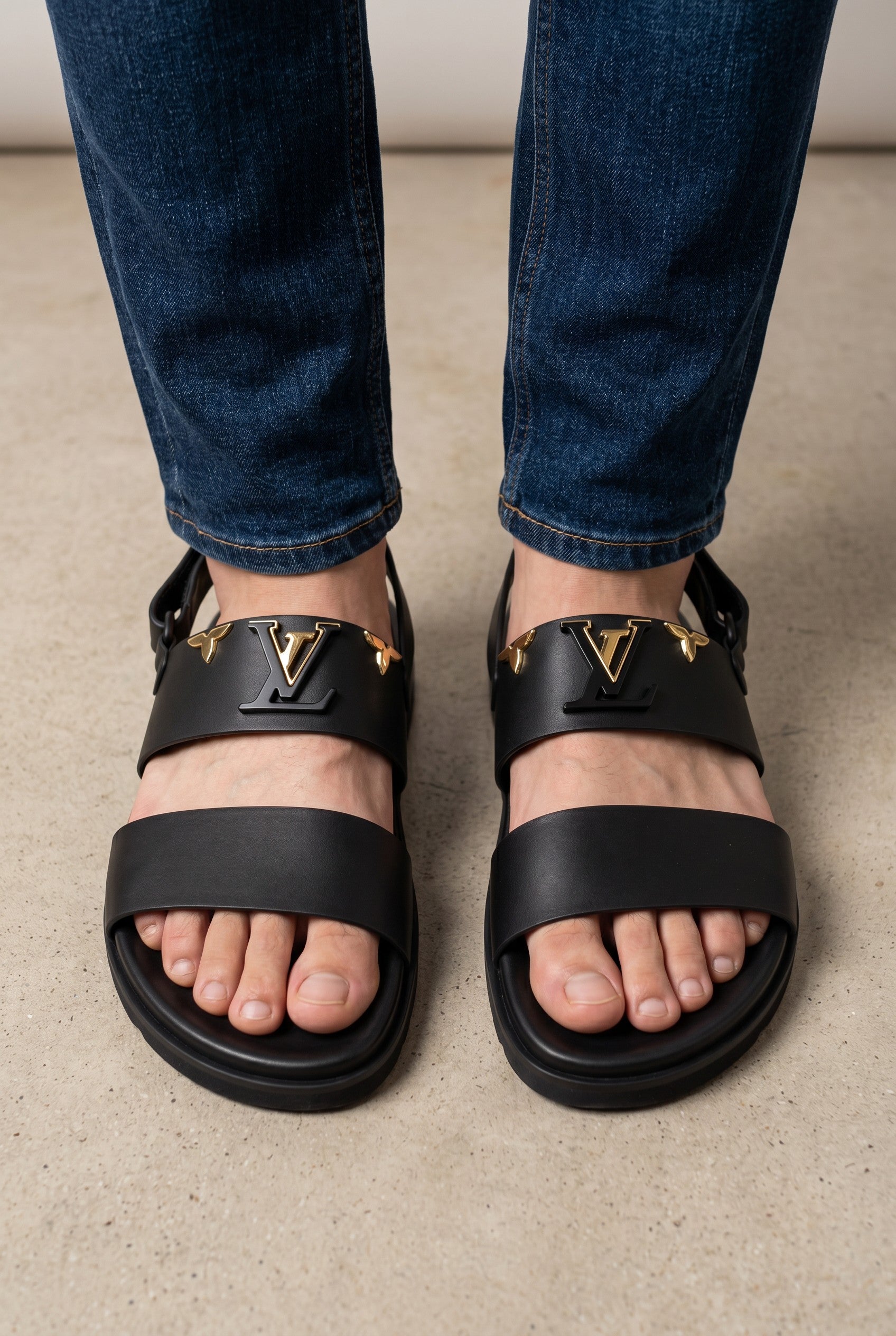 Louis Vuitton LV Monogram Buckle Leather Sandals – Black