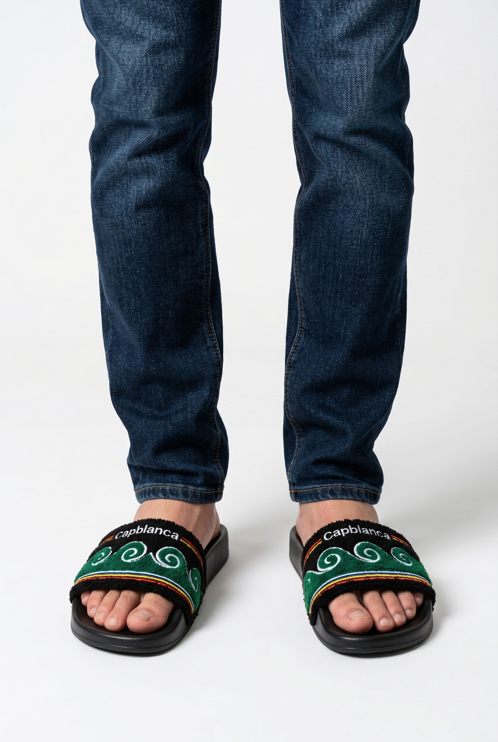 Casablanca Terry Cloth Logo Slides – Black & Green