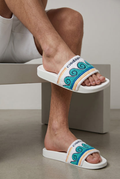 Casablanca White Terry Cloth Logo Slides