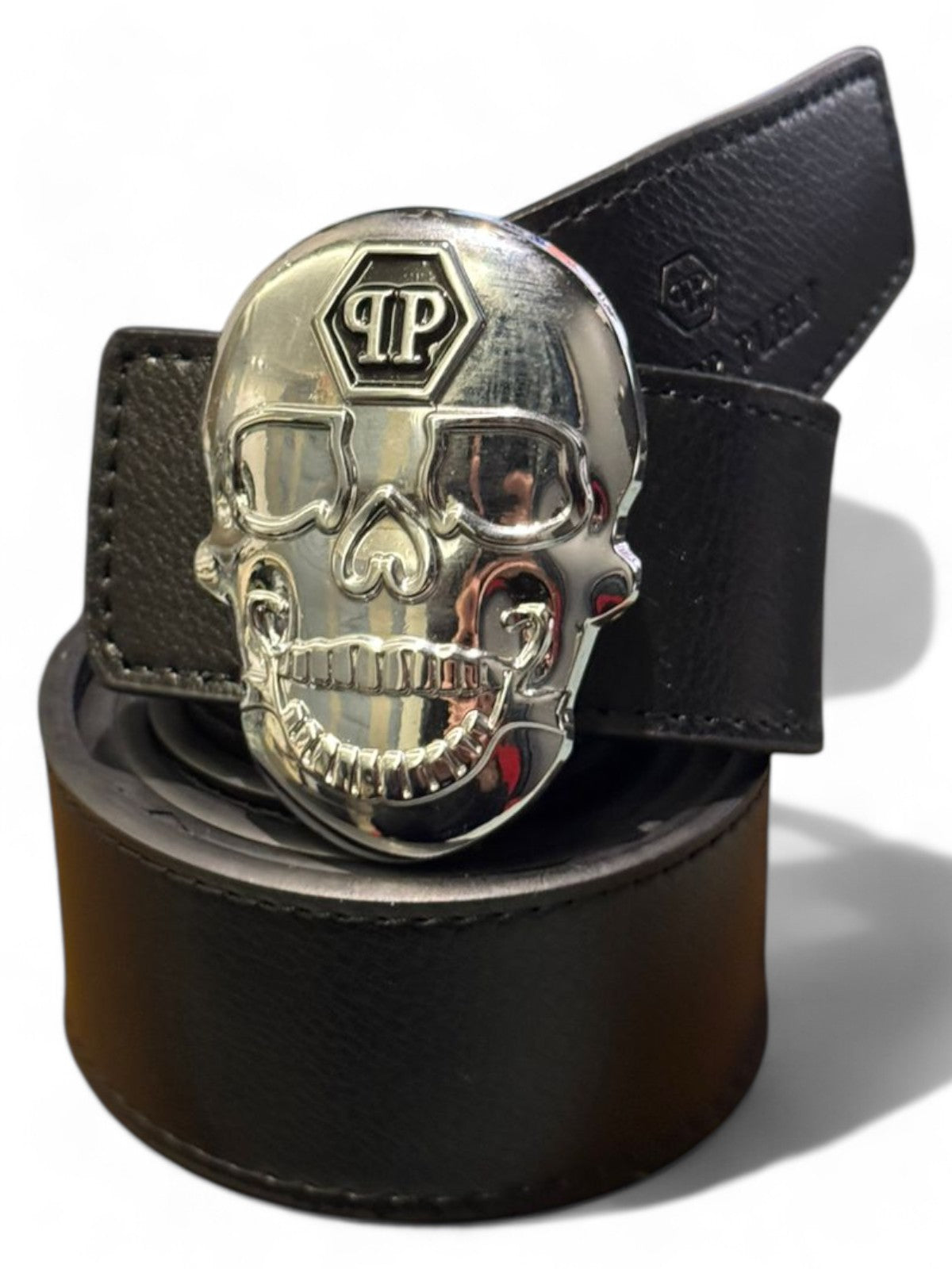 Philipp Plein Skull Buckle Leather Belt