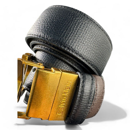 Calvin Klein Double Faced Black\Brown Leather Belt with Gold "CK" Buckle