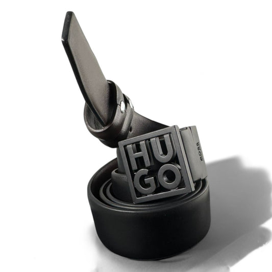 Hugo Boss Black Leather Belt with Bold "HUGO" Buckle