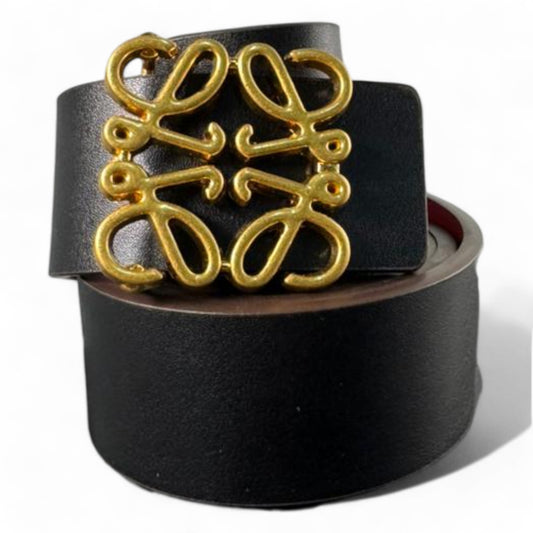 Loewe Signature Leather Belt - Black with Gold Anagram Buckle