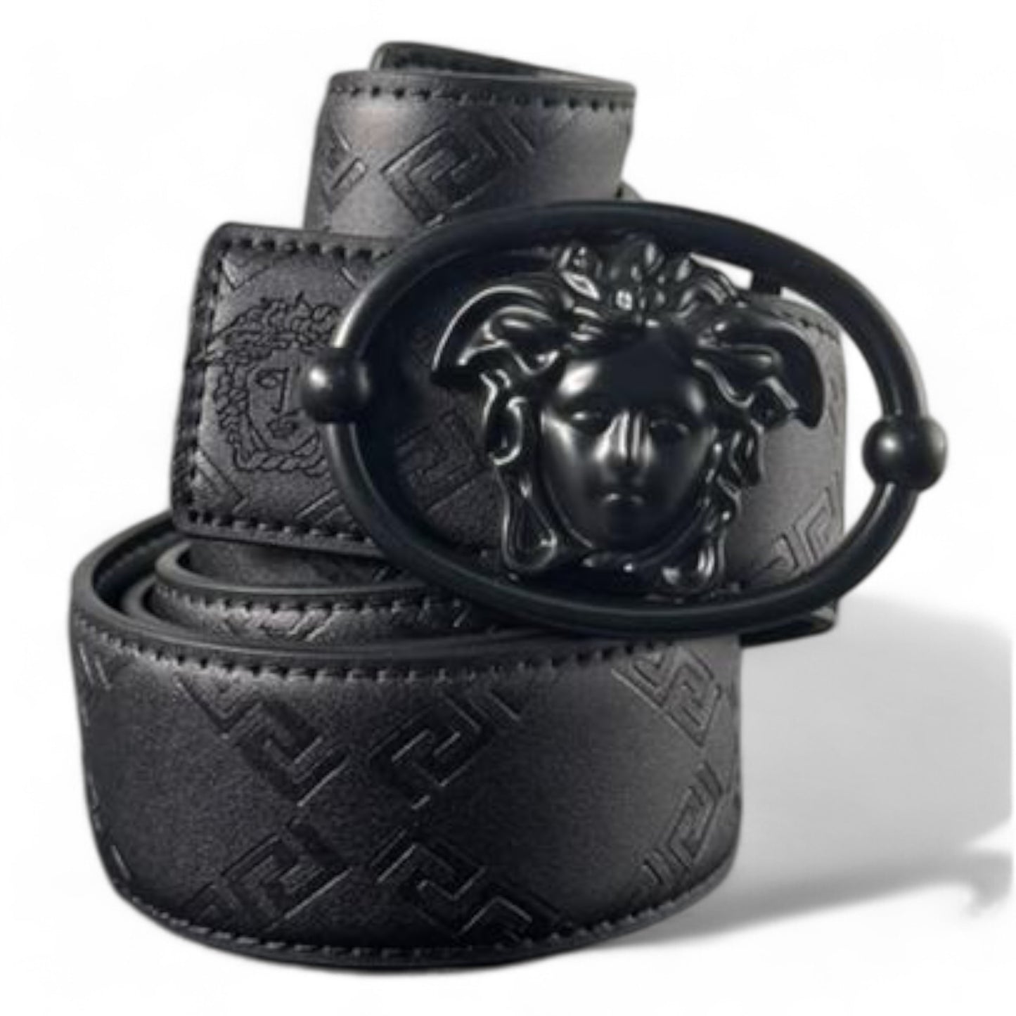 Versace Black Medusa Buckle Embossed Leather Belt