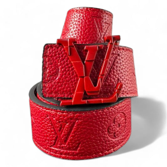 Bold Red LV Embossed Leather Belt