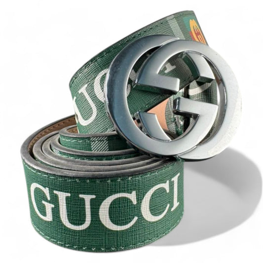 Gucci Green Canvas Belt with Iconic Double G Buckle