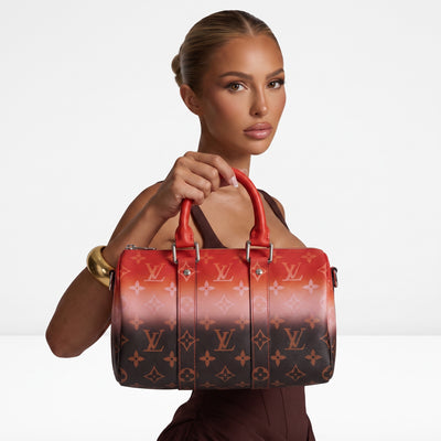 Louis Vuitton barrel top-handle bag with red to brown ombre monogram