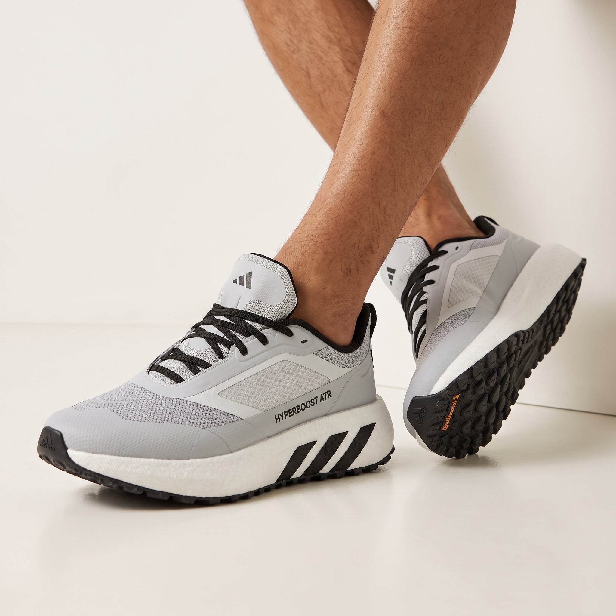 Adidas Hyperboost ATR grey and white trail running sneakers with black outsole
