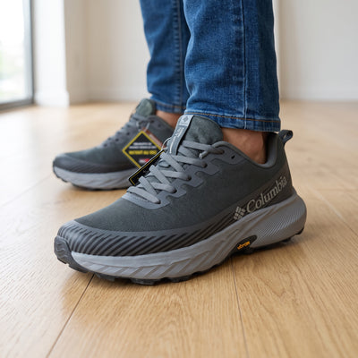 Grey Columbia trail running sneaker with Vibram outsole
