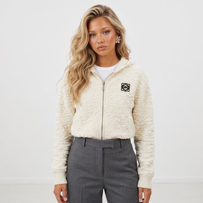 Loewe cream textured hooded zip jacket with embroidered logo