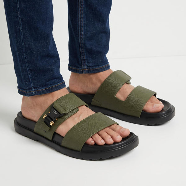 Dior Slide Sandals – Olive Green Buckle 🩴🌿