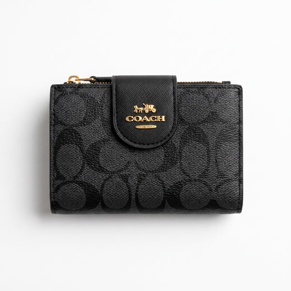 Coach Zip Wallet – Black Signature Small Card Case 🖤
