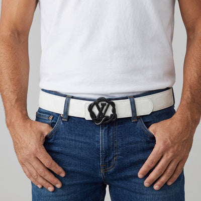 White Louis Vuitton Damier belt with black LV buckle
