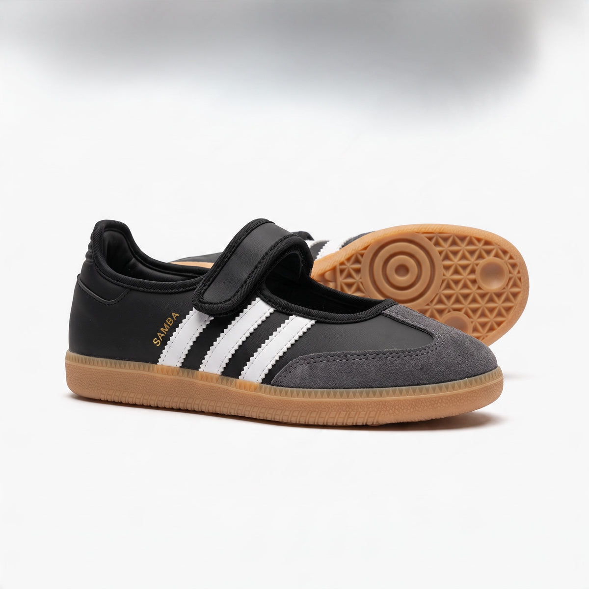 adidas samba mary jane black white gum sole sneaker with velcro strap