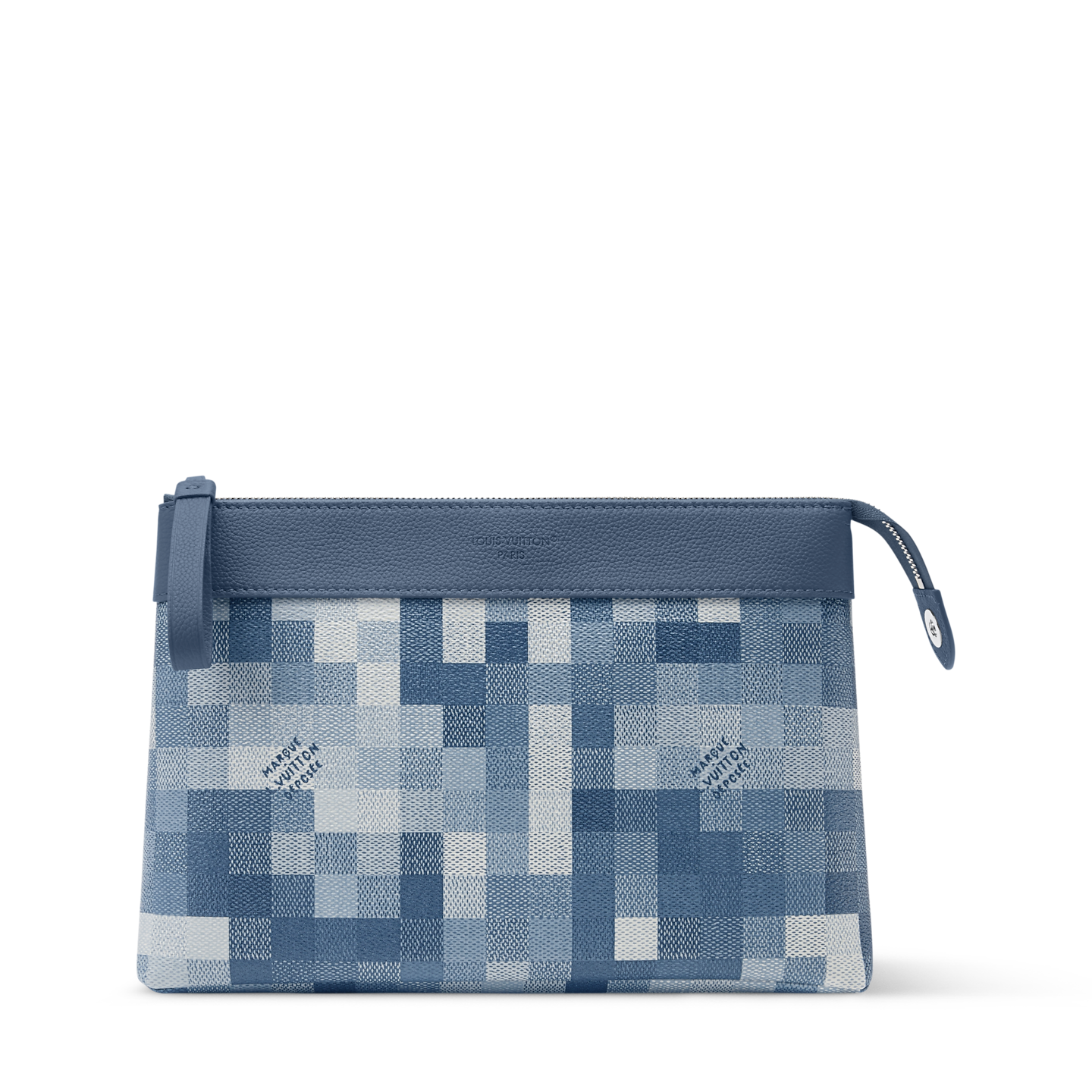 Blue Louis Vuitton Damier check pochette with wrist strap and top band