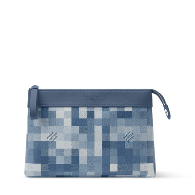Blue Louis Vuitton Damier check pochette with wrist strap and top band