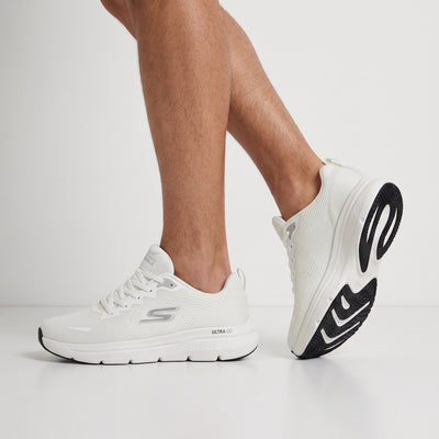 White Skechers Go Walk Ultra knit trainers with black outsole