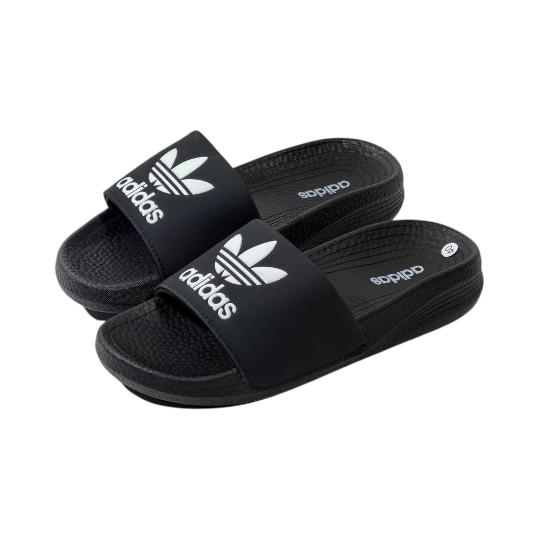 🩴 Adidas Originals Trefoil Slides – Classic Black Edition 🖤🤍✨ - MASTERPIECE
