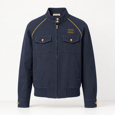Miu Miu navy jacket with gold piping, gold buttons and chest pockets