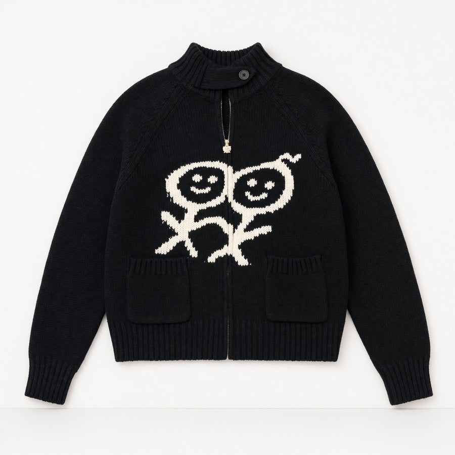 Urban sophistication Smiley Knit Zip Cardigan – Black