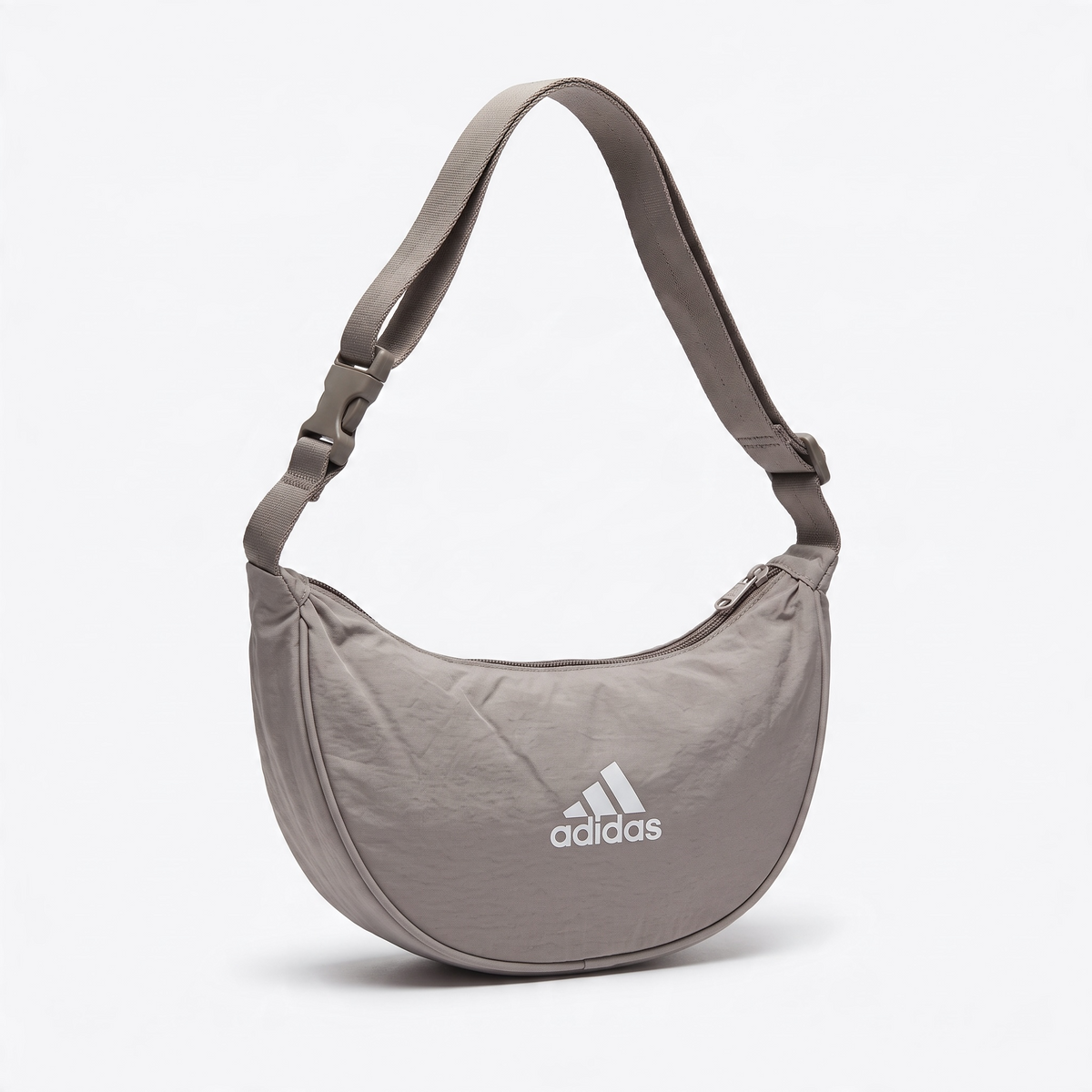 taupe adidas hobo sling bag with zipper and adjustable strap