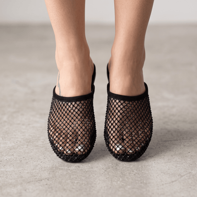 ✨ Alaïa Crystal Mesh Mule Flats – Black - MASTERPIECE