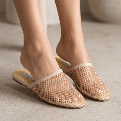 ✨ Alaïa Mesh Mule Flats – Beige Gold - MASTERPIECE