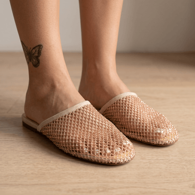 ✨ Alaïa Mesh Mule Flats – Beige Gold - MASTERPIECE