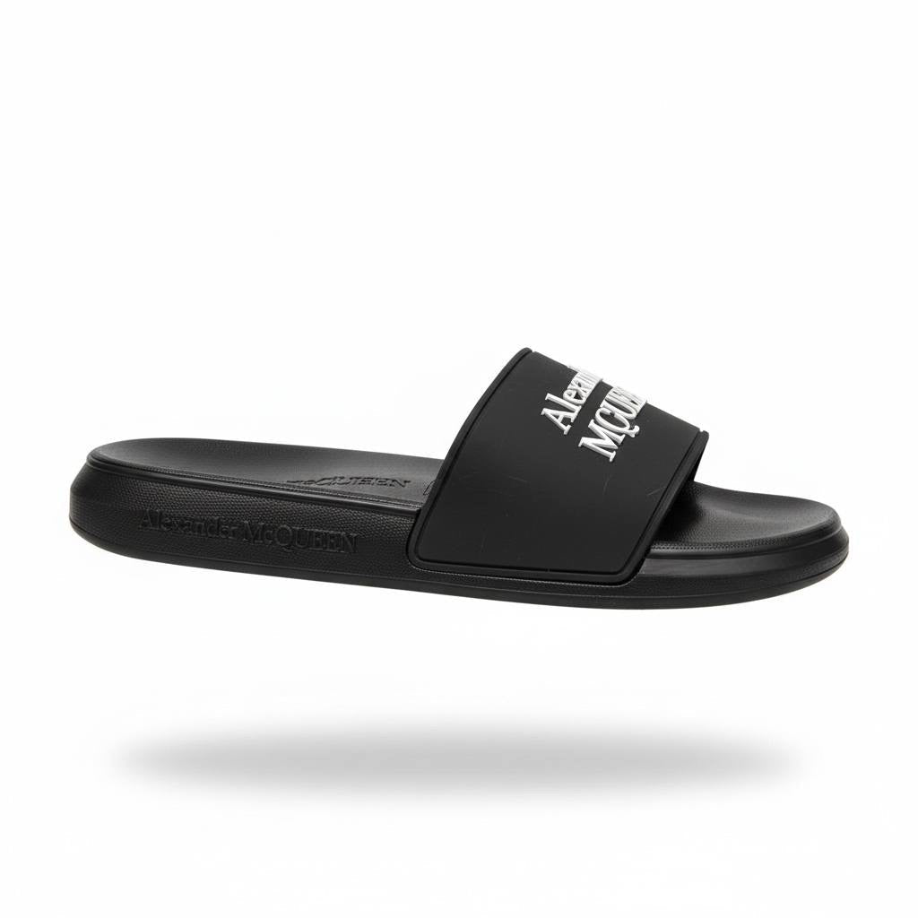 Alexander McQueen Black Logo Slides 🖤✨ | Luxury Minimal Summer Essential 🔥👑 - MASTERPIECE