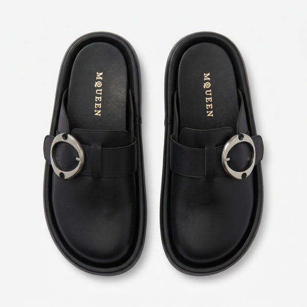 Alexander McQueen Classic Buckle Mule Loafers – Black