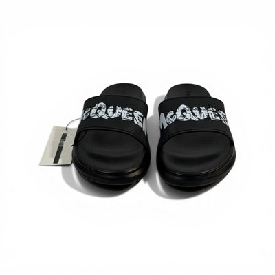 ALEXANDER MCQUEEN Luxury Black Slide Sandals – Bold Logo Statement & Premium Comfort 👟✨ - MASTERPIECE