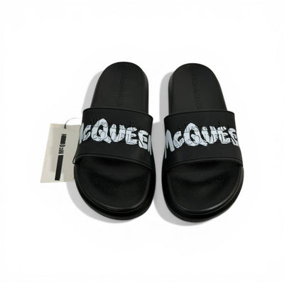 ALEXANDER MCQUEEN Luxury Black Slide Sandals – Bold Logo Statement & Premium Comfort 👟✨ - MASTERPIECE