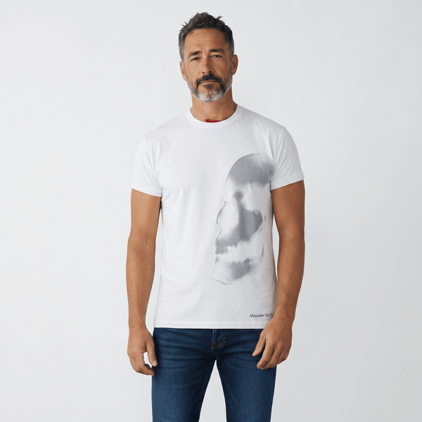Alexander McQueen White Fade Skull T-Shirt – Minimal Side Graphic 💀