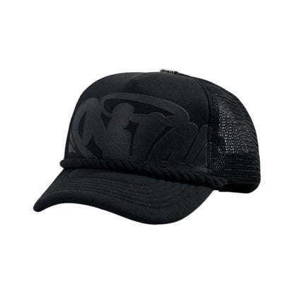 ⚫ All - Black Syna Trucker Cap | Minimal Streetwear Mesh Hat 🖤🔥 - MASTERPIECE