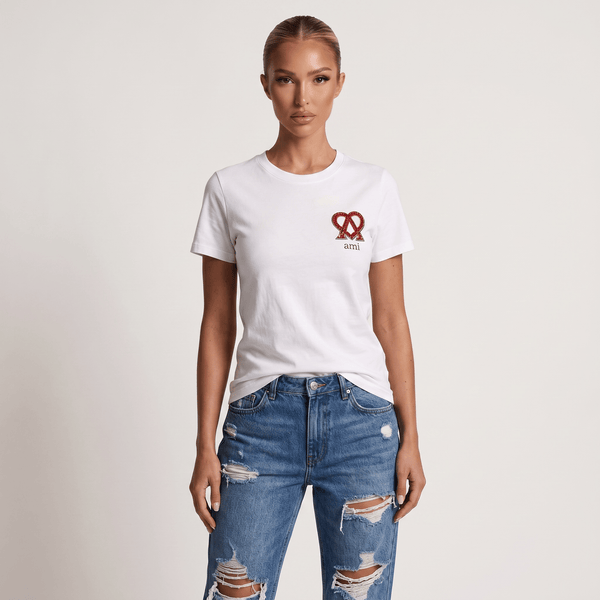AMI Paris White Red Heart Logo T-Shirt 🤍❤️