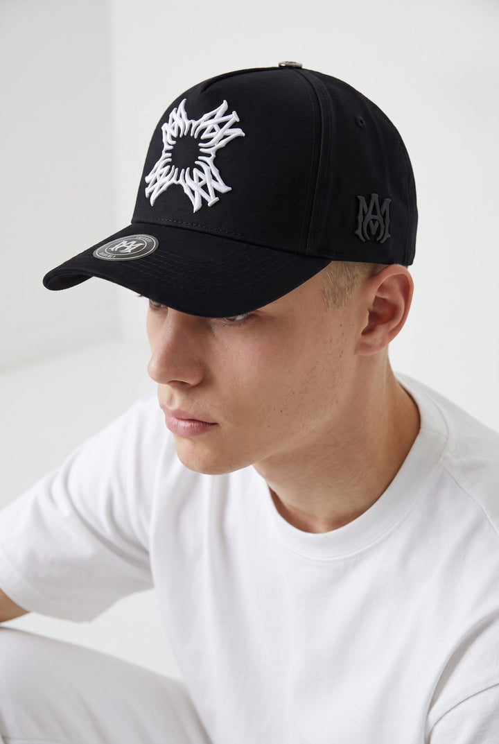 Amiri Arabic Logo Baseball Cap — Black & White