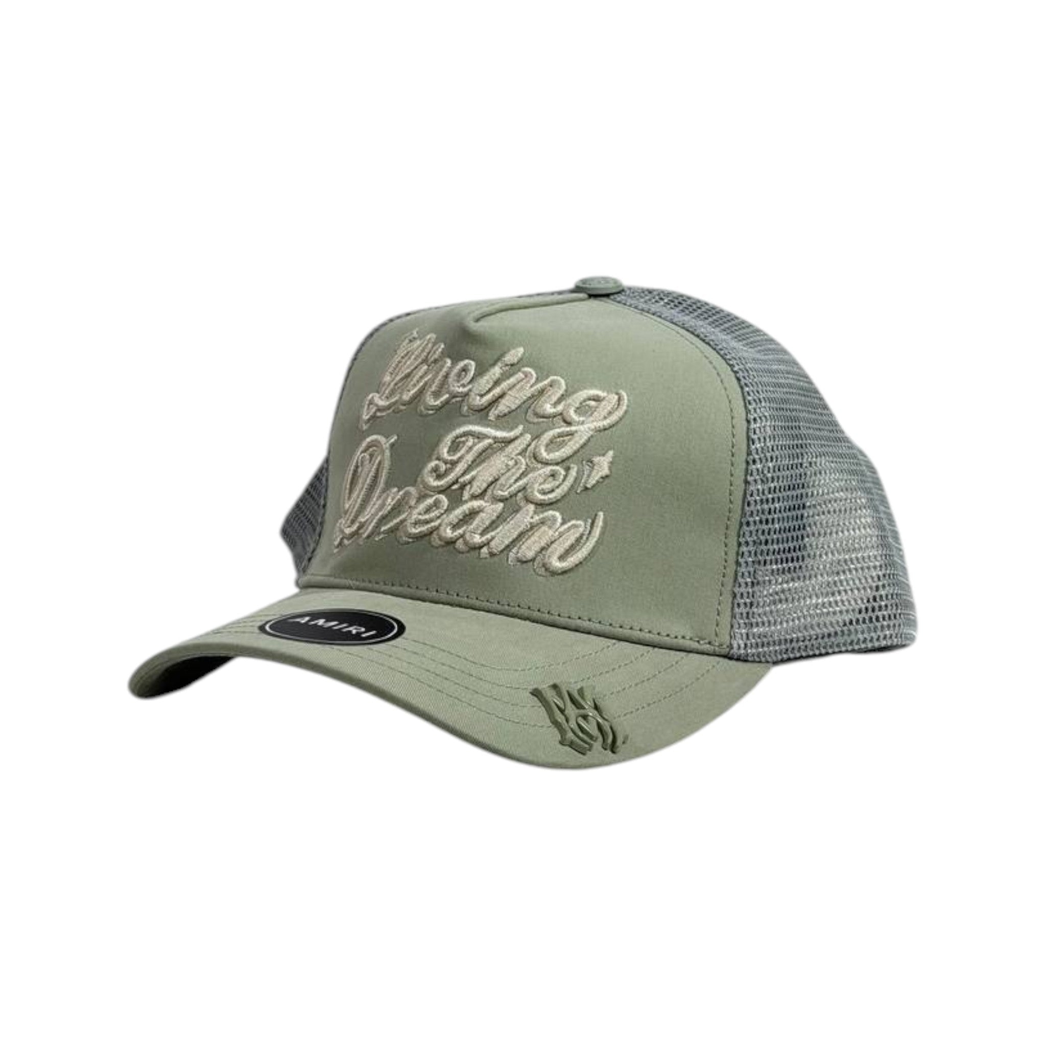 Amiri “Living The Dream” Trucker Cap – Olive Green Mesh Streetwear 🧢🫒 - MASTERPIECE