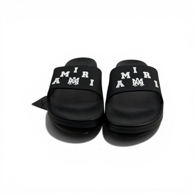 AMIRI Luxury Black Slide Sandals – Bold White Logo Design & Premium Streetwear 👟✨ - MASTERPIECE
