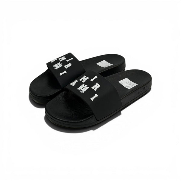 AMIRI Luxury Black Slide Sandals – Bold White Logo Design & Premium Streetwear 👟✨